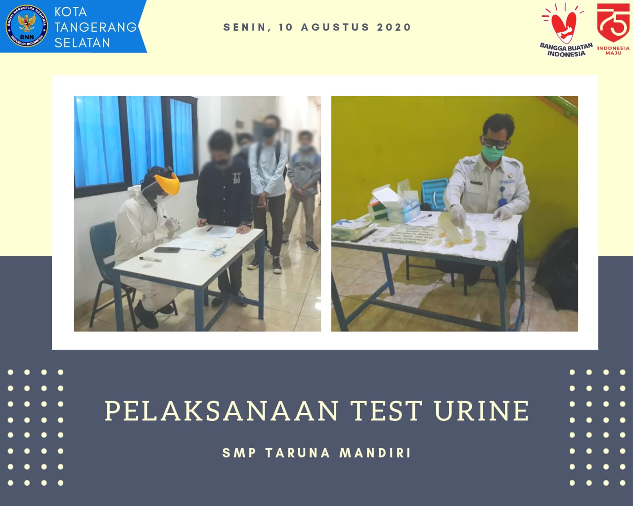 Test Urine di Sekolah Taruna Mandiri