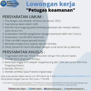 LOWONGAN KERJA PETUGAS PEMERINTAH NON PEGAWAI NEGERI (PPNPN) JABATAN PETUGAS KEAMANAN/ SATPAM