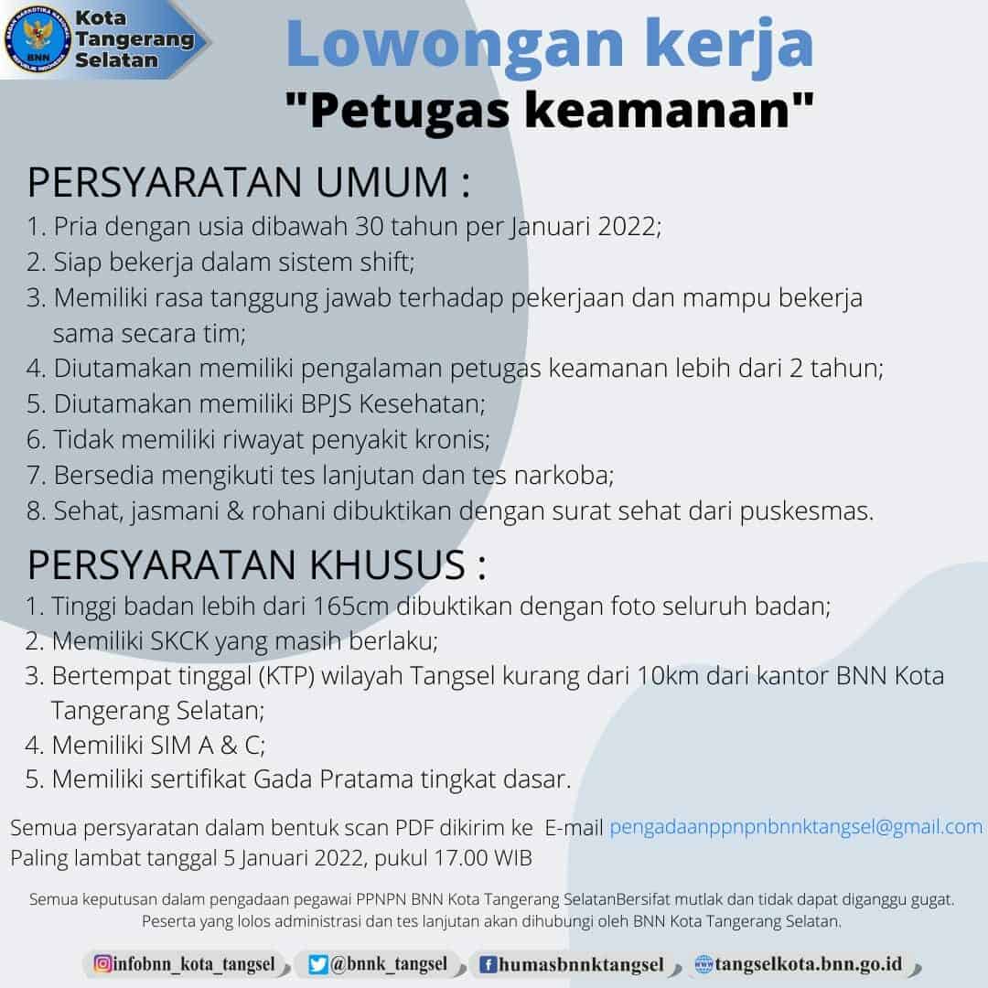 LOWONGAN KERJA PETUGAS PEMERINTAH NON PEGAWAI NEGERI (PPNPN) JABATAN PETUGAS KEAMANAN/ SATPAM LOWONGAN KERJA PETUGAS PEMERINTAH NON PEGAWAI NEGERI (PPNPN) JABATAN PETUGAS KEAMANAN/ SATPAM